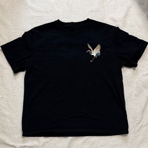 Black T-Shirt with Bird Embroidery